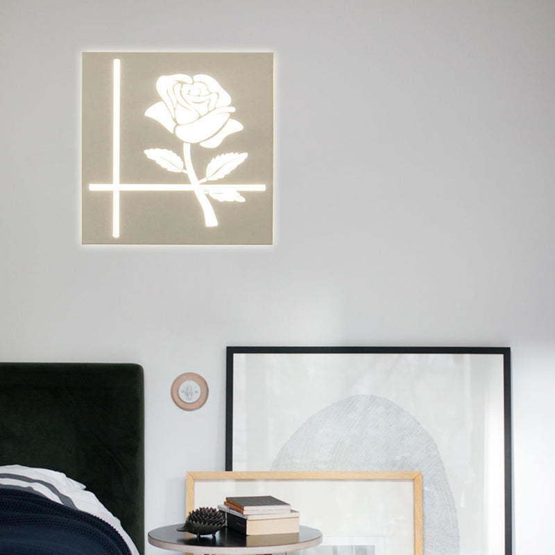 Modern Style Square Wall Sconce with Plant Metal Wall Light in White for Bathroom White E Clearhalo 'Wall Lamps & Sconces' 'Wall Lights' Lighting' 192185