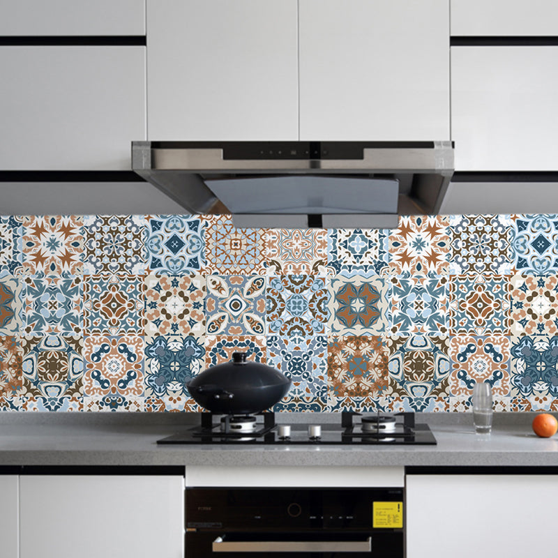 Bohemian Mandala Stick Wallpaper Panels for Kitchen Backsplash 8' L x 8" W Wall Covering in Brown Clearhalo 'Wall Decor' 'Wallpaper' 1921866