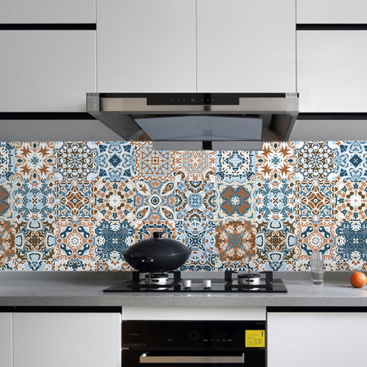 Bohemian Mandala Stick Wallpaper Panels for Kitchen Backsplash 8' L x 8" W Wall Covering in Brown Clearhalo 'Wall Decor' 'Wallpaper' 1921866