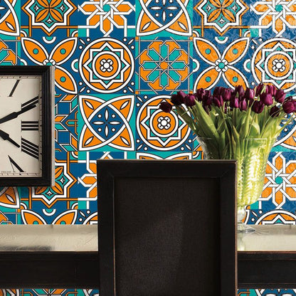 Ethnic Flowers Peel off Wallpaper Panel Set for Accent Wall, Blue, 3.5' L x 8" W Blue Clearhalo 'Wall Decor' 'Wallpaper' 1921869