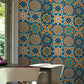 Ethnic Flowers Peel off Wallpaper Panel Set for Accent Wall, Blue, 3.5' L x 8" W Clearhalo 'Wall Decor' 'Wallpaper' 1921871