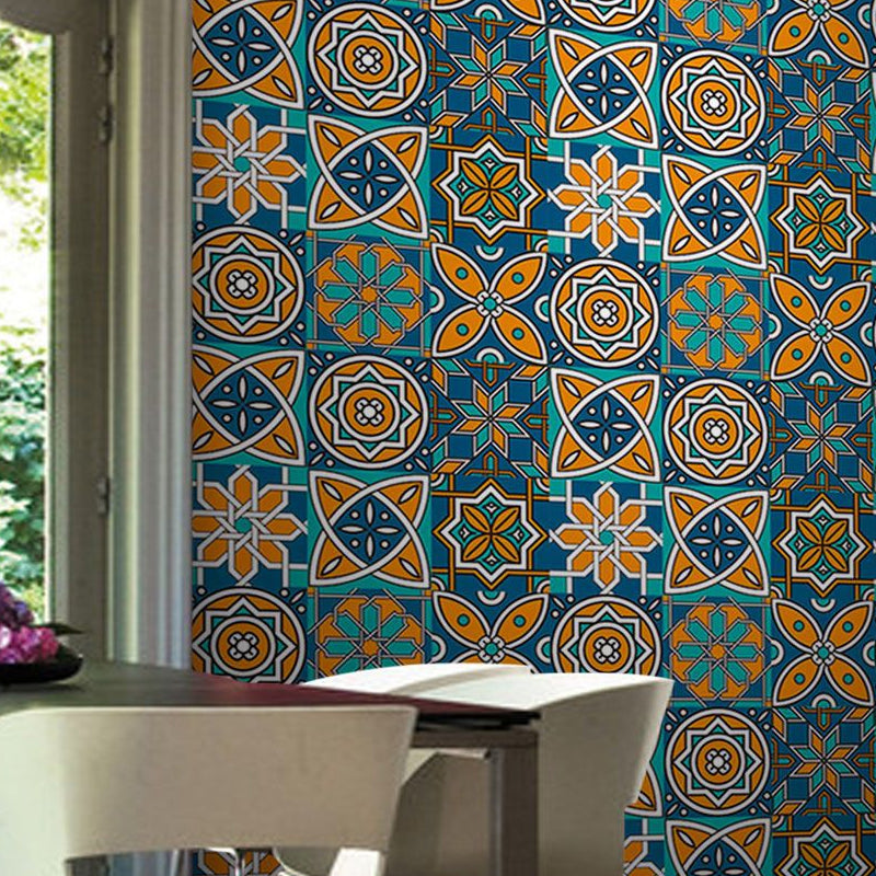 Ethnic Flowers Peel off Wallpaper Panel Set for Accent Wall, Blue, 3.5' L x 8" W Clearhalo 'Wall Decor' 'Wallpaper' 1921871