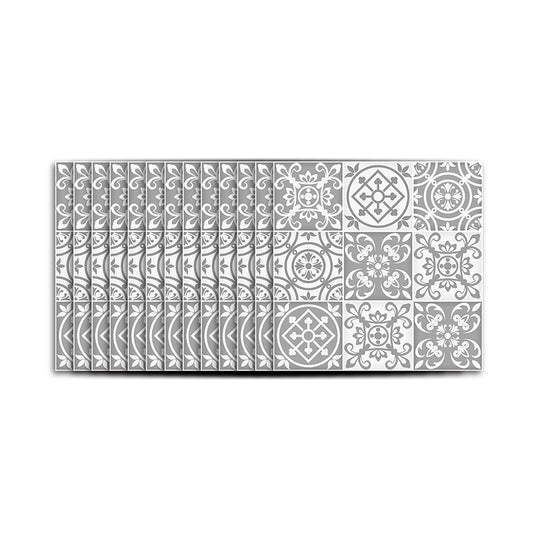 Grey Flower Wallpaper Panel Set Mosaic Tile Bohemian Self-Adhesive Wall Decor, 50 Pieces Clearhalo 'Wall Decor' 'Wallpaper' 1921896