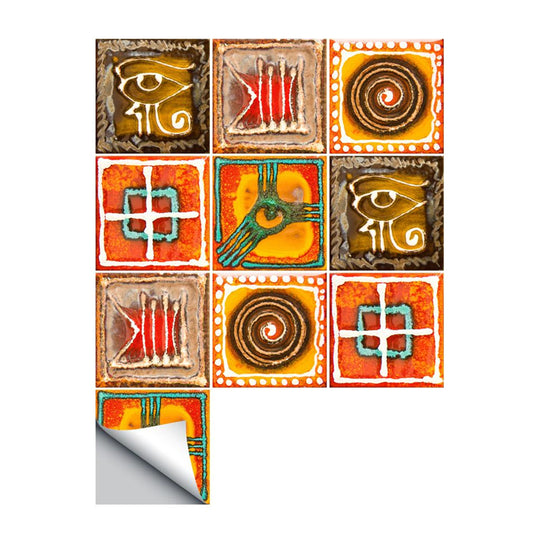 Orange Tribal Pattern Wallpaper Panels Adhesive Boho-Chic Living Room Wall Covering (50 Pcs) Clearhalo 'Wall Decor' 'Wallpaper' 1921906