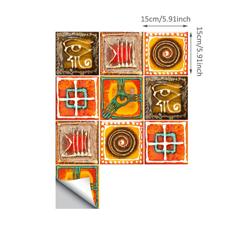 Orange Tribal Pattern Wallpaper Panels Adhesive Boho-Chic Living Room Wall Covering (50 Pcs) Clearhalo 'Wall Decor' 'Wallpaper' 1921907