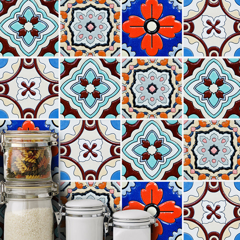 Bohemia Quatrefoil Wallpaper Panel 50 Pcs Blue Flower-Like Wall Decor, Peel and Stick Clearhalo 'Wall Decor' 'Wallpaper' 1921909