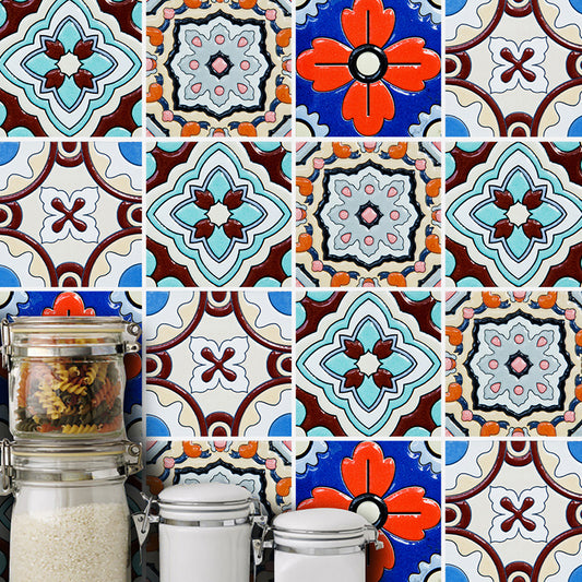 Bohemia Quatrefoil Wallpaper Panel 50 Pcs Blue Flower-Like Wall Decor, Peel and Stick Clearhalo 'Wall Decor' 'Wallpaper' 1921909