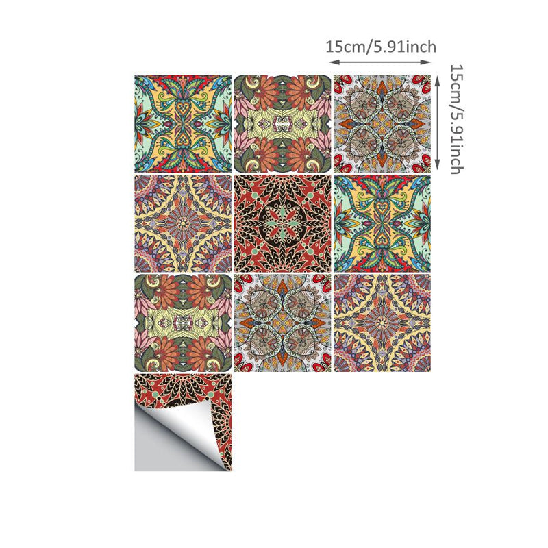 Botanics Indian Pattern Wallpaper Panels 50 Pcs Boho PVC Wall Covering in Red, Self-Stick Clearhalo 'Wall Decor' 'Wallpaper' 1921921