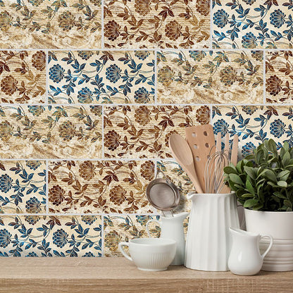 Rustic Blooming Flower Wallpapers Brown Easy Peel off Wall Covering for Washroom, 54 Pcs Brown 1 Set Clearhalo 'Wall Decor' 'Wallpaper' 1921930