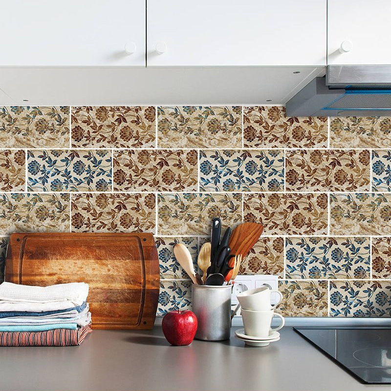 Rustic Blooming Flower Wallpapers Brown Easy Peel off Wall Covering for Washroom, 54 Pcs Clearhalo 'Wall Decor' 'Wallpaper' 1921931