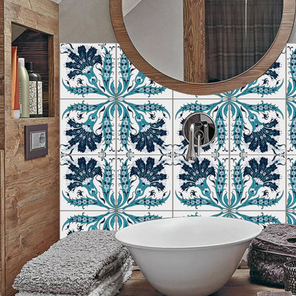 Bohemia Peacock Tails Wallpaper Panel in Blue 50 Pcs Kitchen Adhesive Wall Decor, 6' L x 6" W Blue 1 Set Clearhalo 'Wall Decor' 'Wallpaper' 1921935