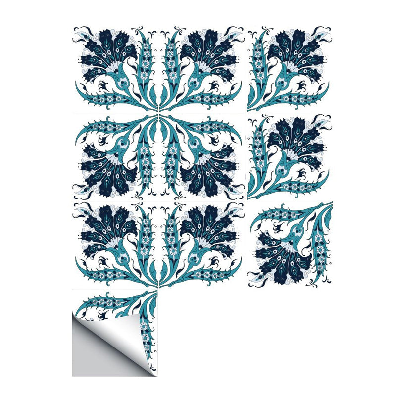 Bohemia Peacock Tails Wallpaper Panel in Blue 50 Pcs Kitchen Adhesive Wall Decor, 6' L x 6" W Clearhalo 'Wall Decor' 'Wallpaper' 1921938