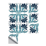 Bohemia Peacock Tails Wallpaper Panel in Blue 50 Pcs Kitchen Adhesive Wall Decor, 6' L x 6" W Clearhalo 'Wall Decor' 'Wallpaper' 1921938