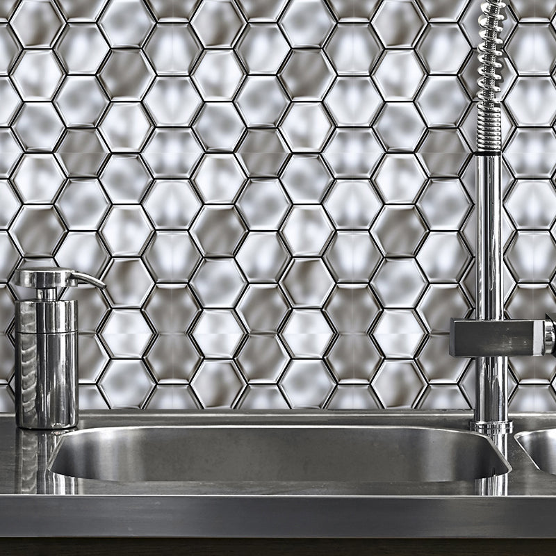 Stick On 3D Hexagon Wallpaper Panel Set Contemporary PVC Wall Covering, 12.2-sq ft Grey 1 Set Clearhalo 'Wall Decor' 'Wallpaper' 1921965