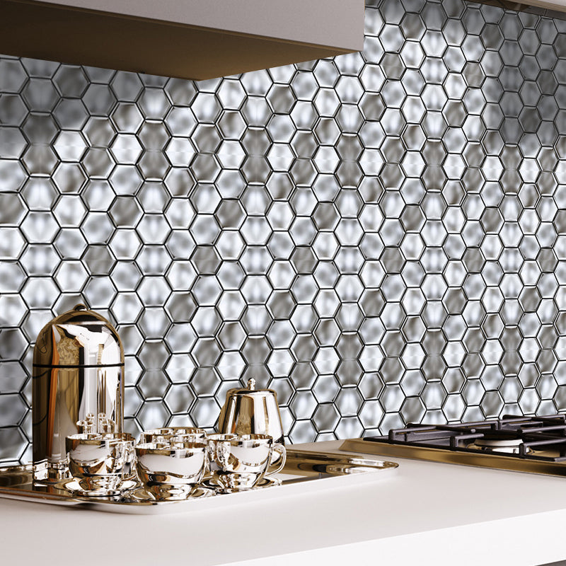 Stick On 3D Hexagon Wallpaper Panel Set Contemporary PVC Wall Covering, 12.2-sq ft Clearhalo 'Wall Decor' 'Wallpaper' 1921966