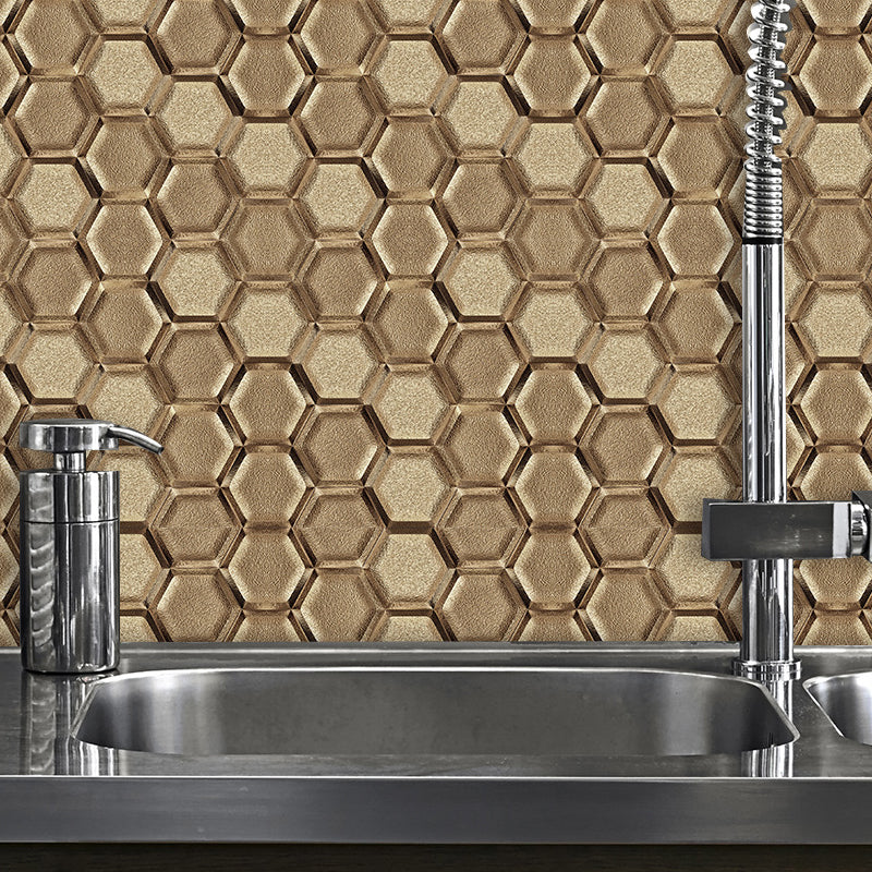 Stick On 3D Hexagon Wallpaper Panel Set Contemporary PVC Wall Covering, 12.2-sq ft Brown 1 Set Clearhalo 'Wall Decor' 'Wallpaper' 1921970