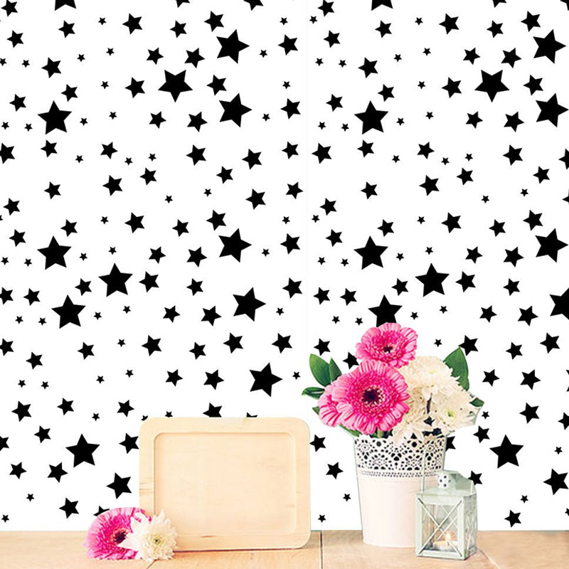 Starry Peel Wallpaper Panel Set Childrens Art Smooth Wall Covering in Black on White Black Clearhalo 'Wall Decor' 'Wallpaper' 1921990