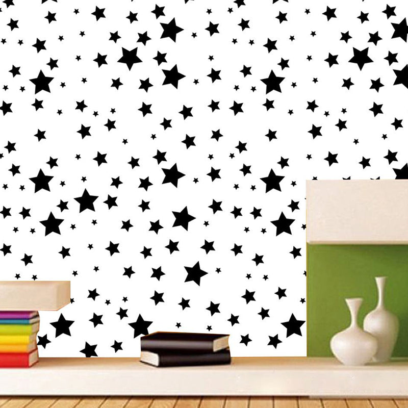 Starry Peel Wallpaper Panel Set Childrens Art Smooth Wall Covering in Black on White Clearhalo 'Wall Decor' 'Wallpaper' 1921991