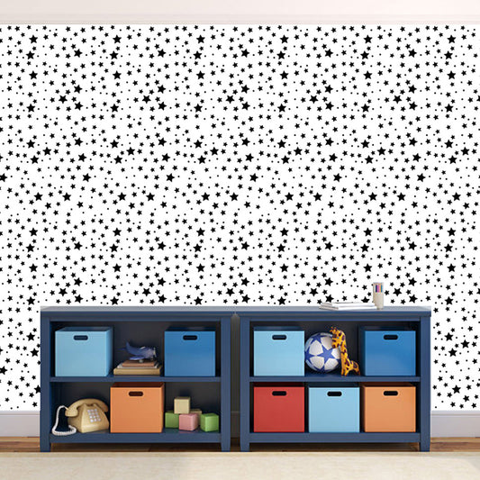 Starry Peel Wallpaper Panel Set Childrens Art Smooth Wall Covering in Black on White Clearhalo 'Wall Decor' 'Wallpaper' 1921992