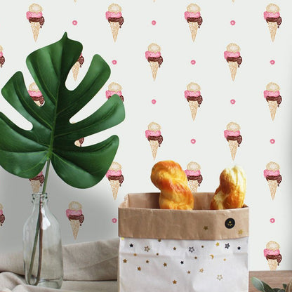 Ice Cream Adhesive Wallpaper Panels Cartoon Yummy Food Wall Art in Brown, 4' x 20.5" Brown Clearhalo 'Wall Decor' 'Wallpaper' 1922031