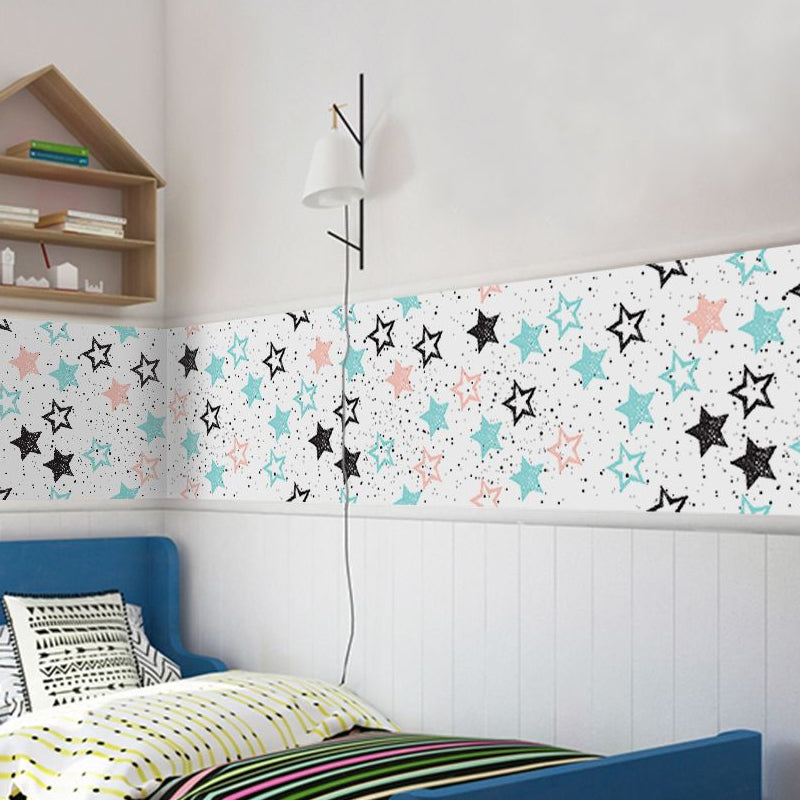 PVC Blue Wallpaper Panels Kids Star and Dot Print Self-Adhesive Wall Decor, 4' L x 20.5" W Clearhalo 'Wall Decor' 'Wallpaper' 1922038