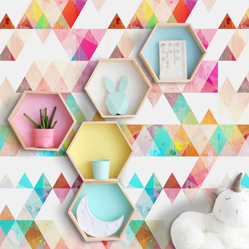 Removable Triangle Pattern Wallpapers PVC Childrens Art Wall Covering for Child Bedroom Pink Clearhalo 'Wall Decor' 'Wallpaper' 1922041