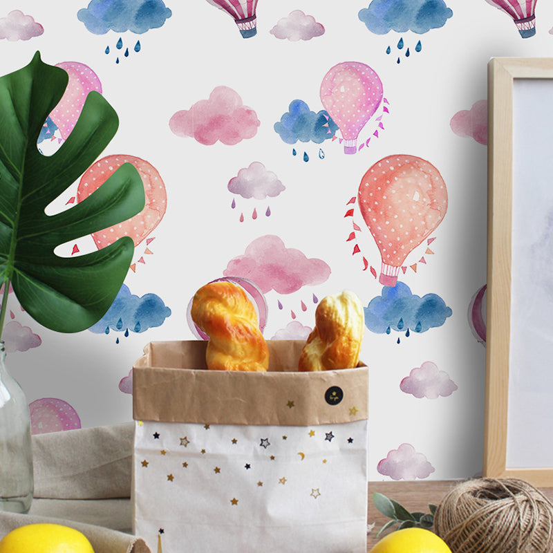 Hot Air Balloon Wallpaper Panels Pink PVC Wall Covering, Peel and Stick, 4' x 20.5" Pink Clearhalo 'Wall Decor' 'Wallpaper' 1922056
