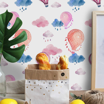 Hot Air Balloon Wallpaper Panels Pink PVC Wall Covering, Peel and Stick, 4' x 20.5" Pink Clearhalo 'Wall Decor' 'Wallpaper' 1922056