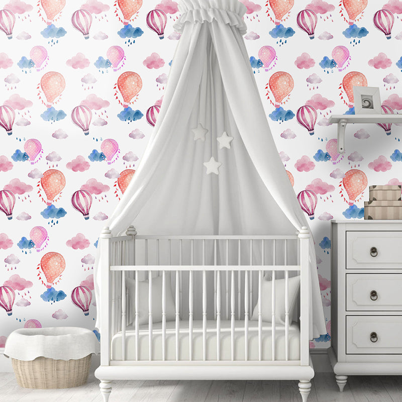 Hot Air Balloon Wallpaper Panels Pink PVC Wall Covering, Peel and Stick, 4' x 20.5" Clearhalo 'Wall Decor' 'Wallpaper' 1922058