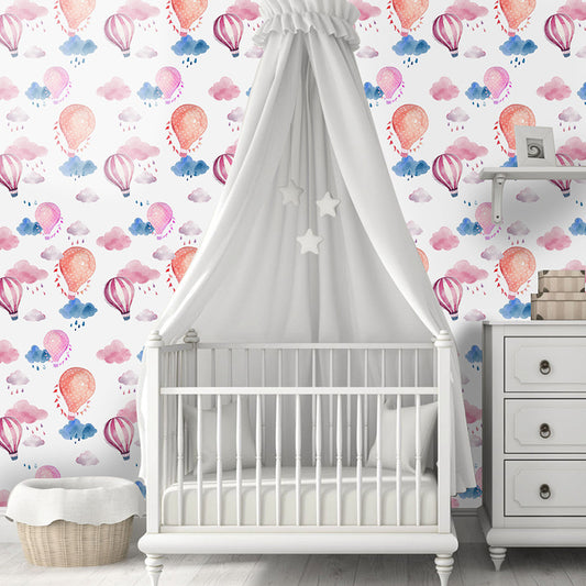 Hot Air Balloon Wallpaper Panels Pink PVC Wall Covering, Peel and Stick, 4' x 20.5" Clearhalo 'Wall Decor' 'Wallpaper' 1922058