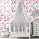 Hot Air Balloon Wallpaper Panels Pink PVC Wall Covering, Peel and Stick, 4' x 20.5" Clearhalo 'Wall Decor' 'Wallpaper' 1922058