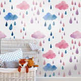Cloud and Raindrop Peel Wallpaper Panels Childrens Art Nursery Wall Decor, 4' L x 20.5" W Clearhalo 'Wall Decor' 'Wallpaper' 1922062