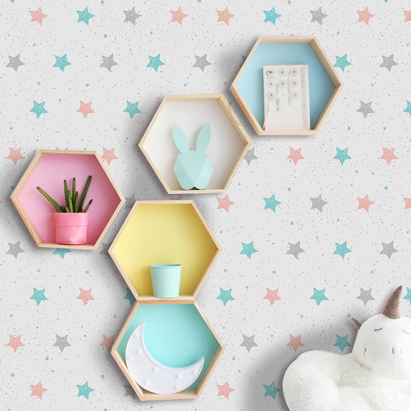 Kids Stars Pattern Wallpaper Panel Set PVC Stick On Blue Wall Art for Childrens Room Blue Clearhalo 'Wall Decor' 'Wallpaper' 1922066