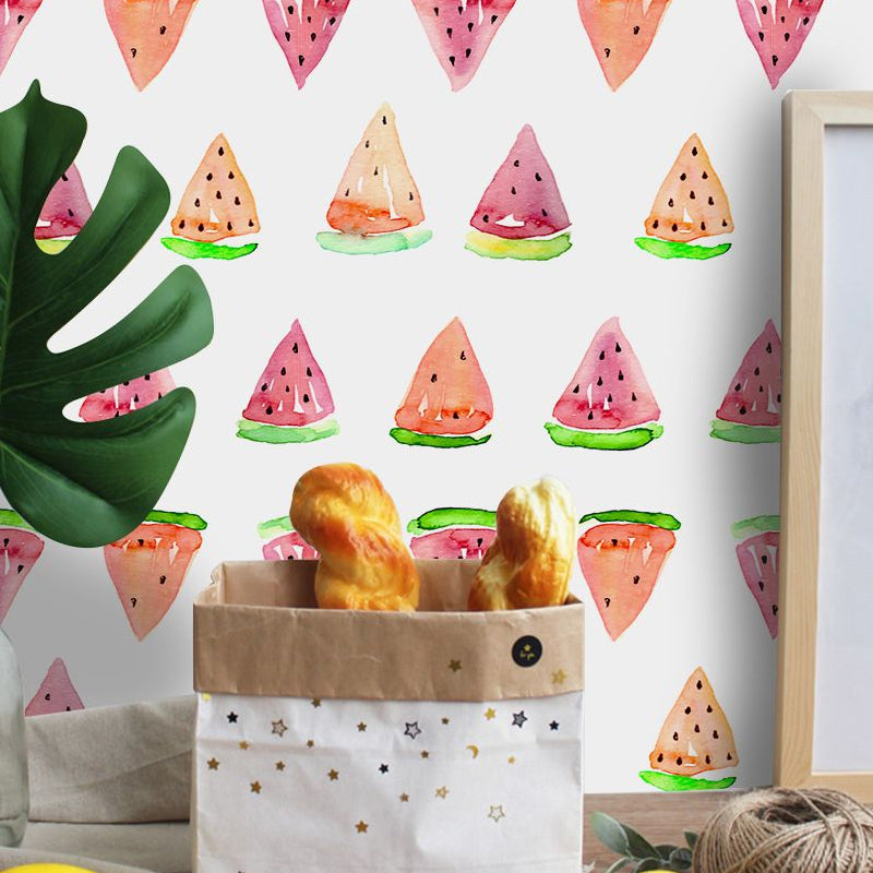 Orange Cartoon Stick Wallpaper Panels 4' x 20.5" Watermelon Slice Wall Covering for Kids Room Orange Clearhalo 'Wall Decor' 'Wallpaper' 1922071