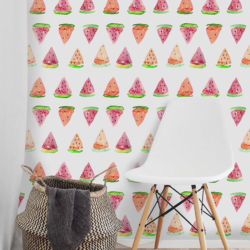 Orange Cartoon Stick Wallpaper Panels 4' x 20.5" Watermelon Slice Wall Covering for Kids Room Clearhalo 'Wall Decor' 'Wallpaper' 1922072