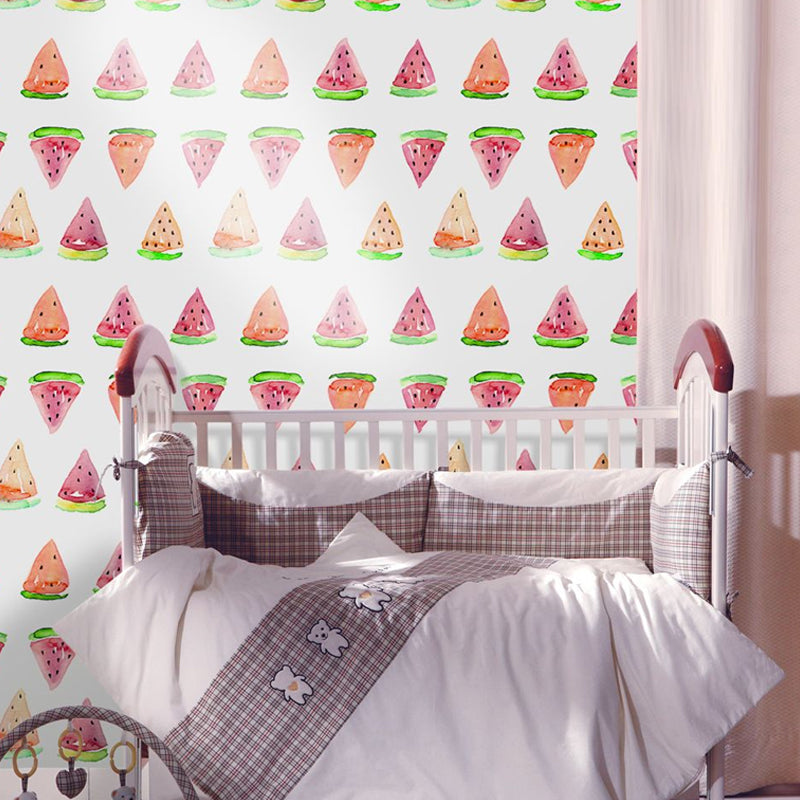 Orange Cartoon Stick Wallpaper Panels 4' x 20.5" Watermelon Slice Wall Covering for Kids Room Clearhalo 'Wall Decor' 'Wallpaper' 1922073