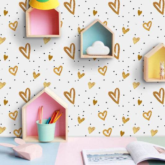 Yellow Heart Shapes Wallpaper Panels Peel and Paste Wall Decor for Childrens Bedroom Clearhalo 'Wall Decor' 'Wallpaper' 1922077