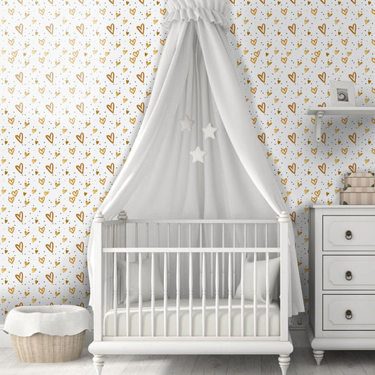 Yellow Heart Shapes Wallpaper Panels Peel and Paste Wall Decor for Childrens Bedroom Clearhalo 'Wall Decor' 'Wallpaper' 1922078