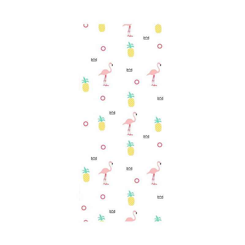 Self-Sticking Cartoon Wallpaper Panel Set Yellow-Pink Flamingo and Pineapple Print Wall Art, 4' x 20.5" Clearhalo 'Wall Decor' 'Wallpaper' 1922084