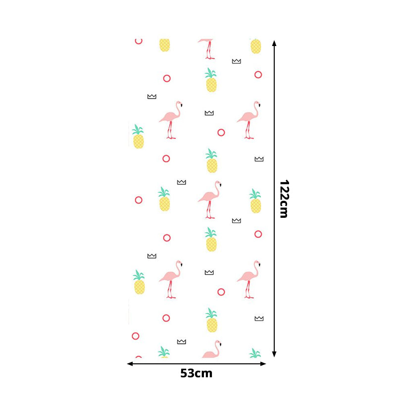 Self-Sticking Cartoon Wallpaper Panel Set Yellow-Pink Flamingo and Pineapple Print Wall Art, 4' x 20.5" Clearhalo 'Wall Decor' 'Wallpaper' 1922085