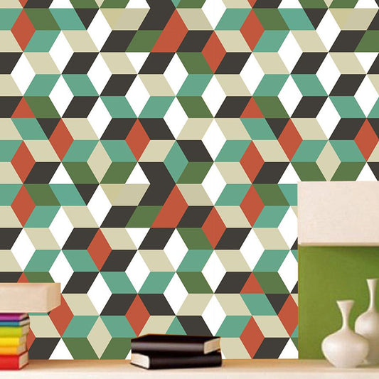 3D Cube Peel Wallpaper Panels Modern Amazing Matrix Wall Covering in Green, 4' x 20.5" Green Clearhalo 'Modern wall decor' 'Modern' 'Wallpaper' Wall Decor' 1922131