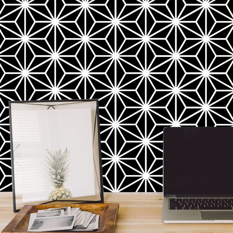 Abstract Geometric Wallpaper Panels Contemporary Stick On Living Room Wall Art, 4' x 20.5" Black Clearhalo 'Modern wall decor' 'Modern' 'Wallpaper' Wall Decor' 1922141