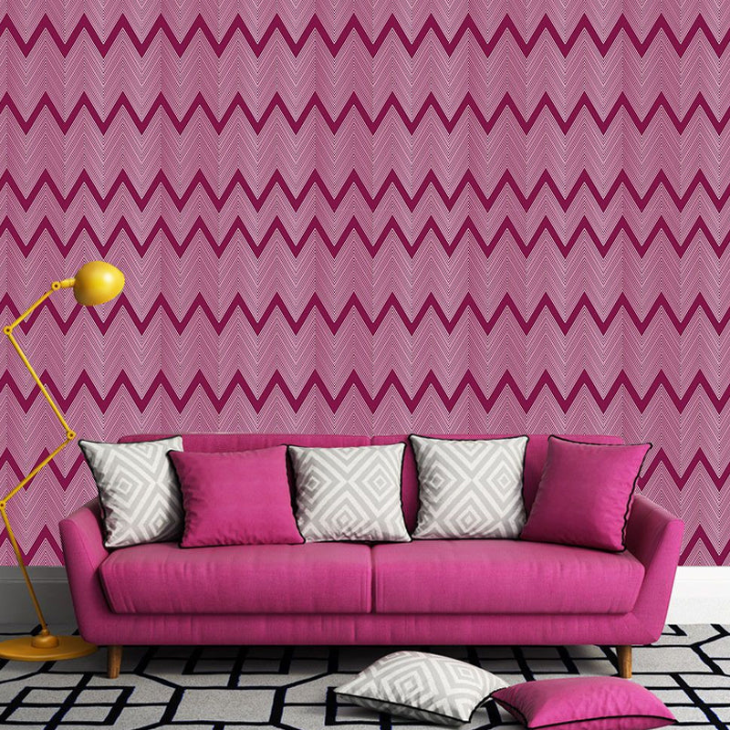 Rose Red Zigzag Pattern Wallpapers Geometric Modern Self Sticking Wall Covering for Parlor Rose Red Clearhalo 'Modern wall decor' 'Modern' 'Wallpaper' Wall Decor' 1922166
