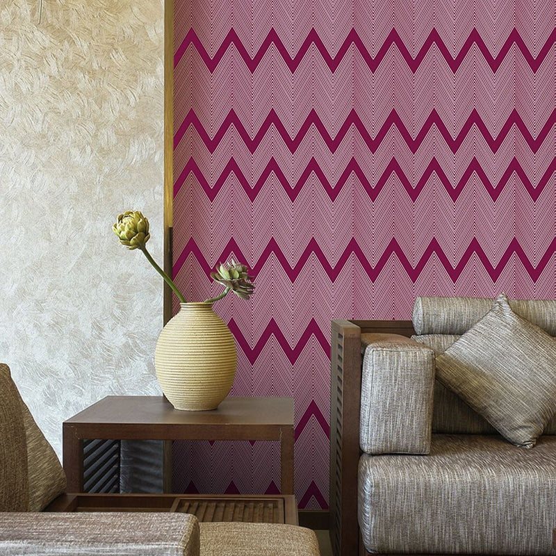 Rose Red Zigzag Pattern Wallpapers Geometric Modern Self Sticking Wall Covering for Parlor Clearhalo 'Modern wall decor' 'Modern' 'Wallpaper' Wall Decor' 1922167