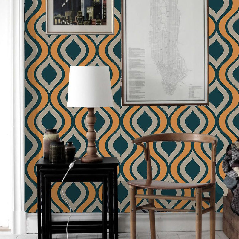 Peel and Paste Ogee Wallpaper Panels PVC Modern Wall Decor for Hallway, Beige and Blue Clearhalo 'Modern wall decor' 'Modern' 'Wallpaper' Wall Decor' 1922172