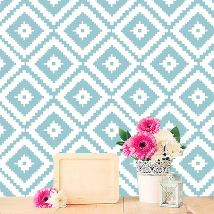 Diamond Pattern Wallpaper Panel Set Peel and Stick Modern Dining Room Wall Covering, 4' x 20.5" Blue Clearhalo 'Modern wall decor' 'Modern' 'Wallpaper' Wall Decor' 1922186