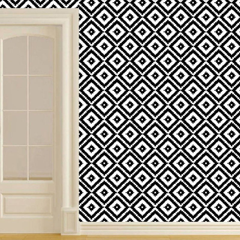 Diamond Pattern Wallpaper Panel Set Peel and Stick Modern Dining Room Wall Covering, 4' x 20.5" Black Clearhalo 'Modern wall decor' 'Modern' 'Wallpaper' Wall Decor' 1922191