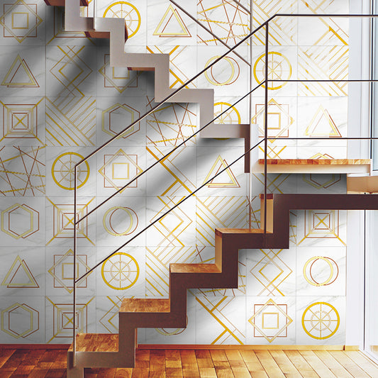 Geometrical Peel Wallpaper Panel Set Contemporary PVC Wall Decor in Gold on White Golden Clearhalo 'Modern wall decor' 'Modern' 'Wallpaper' Wall Decor' 1922208