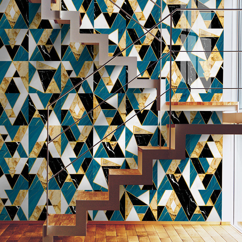 Mid Century Triangle Mosaic Wallpapers Blue and Black Peel and Stick Wall Decor for Living Room Blue Clearhalo 'Modern wall decor' 'Modern' 'Wallpaper' Wall Decor' 1922223