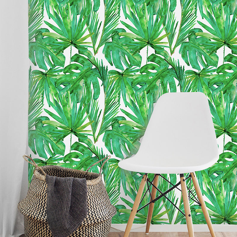 Tropical Plant Leaves Wallpaper Panel Green Peel and Paste Wall Covering for Home Clearhalo 'Modern wall decor' 'Modern' 'Wallpaper' Wall Decor' 1922232